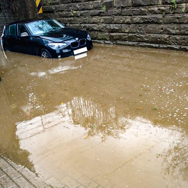 BMW in a flooded tunnel